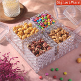 Signoraware Candy Serving Set | BPA-Free Plastic Containers with Tray | Perfect for Snacks & Nuts | Best for Special Ocassions & Festivals | Gifting Set ( 640mlx4 + 1 Tray | Set of 5 | Clear )