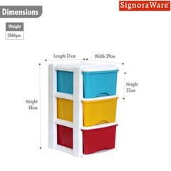 SignoraWare Modular BPA Free Plastic Big Organiser 3 Tier | Modular & Stackable Design | Smooth Pull Drawers | Compact & Space-Saving | Home, Office, Craft & Garage Use  ( 12.8Ltr x3 | Multicolour )