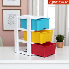 SignoraWare Modular BPA Free Plastic Big Organiser 3 Tier | Modular & Stackable Design | Smooth Pull Drawers | Compact & Space-Saving | Home, Office, Craft & Garage Use  ( 12.8Ltr x3 | Multicolour )