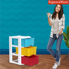 SignoraWare Modular BPA Free Plastic Big Organiser 3 Tier | Modular & Stackable Design | Smooth Pull Drawers | Compact & Space-Saving | Home, Office, Craft & Garage Use  ( 12.8Ltr x3 | Multicolour )