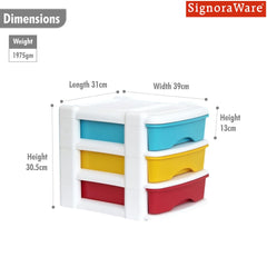 SignoraWare Modular BPA Free Plastic Big Organiser 3 Tier | Modular & Stackable Design | Smooth Pull Drawers | Compact & Space-Saving | Home, Office, Craft & Garage Use  ( 6.5Ltr x 3 | Multicolour )