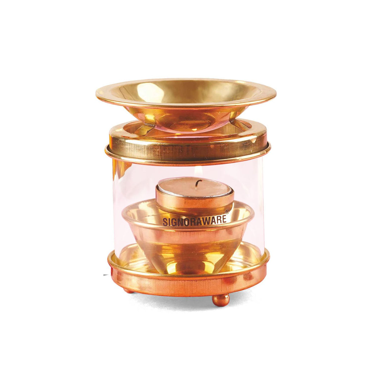 SignoraWare Diffuser Diya Medium with Glass Cover | Aroma Diffusing | Best for Meditation & Mindfulness | Gifting & Decor Sets | Adds Elegance to celebrations like Diwali, Navratri or weddings