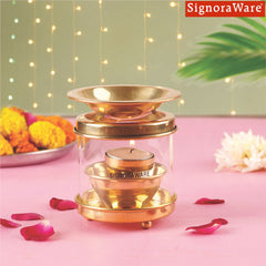 SignoraWare Diffuser Diya Medium with Glass Cover | Aroma Diffusing | Best for Meditation & Mindfulness | Gifting & Decor Sets | Adds Elegance to celebrations like Diwali, Navratri or weddings