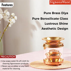 SignoraWare Diffuser Diya Medium with Glass Cover | Aroma Diffusing | Best for Meditation & Mindfulness | Gifting & Decor Sets | Adds Elegance to celebrations like Diwali, Navratri or weddings