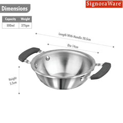 SignoraWare Artista Stainless Steel Cookware Mini Kadhai | Ideal for Pakoras, SautÃ©ed vegetables, Aloo fry or Small Portions Of Fritters | Best for Frying & Roasting Spices |Great for Melting & Mixing