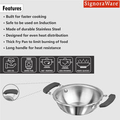 SignoraWare Artista Stainless Steel Cookware Mini Kadhai | Ideal for Pakoras, SautÃ©ed vegetables, Aloo fry or Small Portions Of Fritters | Best for Frying & Roasting Spices |Great for Melting & Mixing
