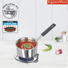 SignoraWare Artista Tri-Ply Stainless Steel Mini Saucepan 10cm | Microwave Safe | Save Energy & Time | Easy to Clean | Heating Milk & Coffee | Ideal for Small batch of Pasta, Noodles & Oats ( 500ml  )