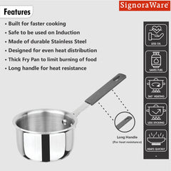 SignoraWare Artista Tri-Ply Stainless Steel Mini Saucepan 10cm | Microwave Safe | Save Energy & Time | Easy to Clean | Heating Milk & Coffee | Ideal for Small batch of Pasta, Noodles & Oats ( 500ml  )