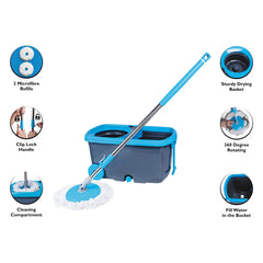 Signoraware Advance fine & Shine Cleaning Mop | Sturdy Drying Basket | 2 Microfibre Refills | Ideal for Wet & Dry Cleaning | Easy Drag Handle for Lifting | 360Â° Spin Floor Cleaning Mop ( Multicolour )