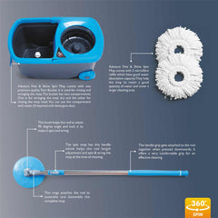 Signoraware Advance fine & Shine Cleaning Mop | Sturdy Drying Basket | 2 Microfibre Refills | Ideal for Wet & Dry Cleaning | Easy Drag Handle for Lifting | 360Â° Spin Floor Cleaning Mop ( Multicolour )