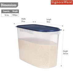 SignoraWare Rice Dispenser BPA Free Plastic Multipurpose Container | Dishwasher safe | Airtight & Leakproof | Kitchen & Pantry Storage | Ideal for Atta, Rice & Sugar Storage  ( 16 Ltr )