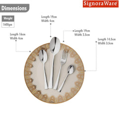 SignoraWare PARKER Stainless Steel Cutlery Set | High-Grade Stainless Steel Spoons & Forks | Durable & Rust-Resistant | Gifting Set for Dining | Ideal for Serving  ( Set of 24.Pcs | Steel )