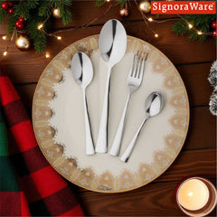 SignoraWare PARKER Stainless Steel Cutlery Set | High-Grade Stainless Steel Spoons & Forks | Durable & Rust-Resistant | Gifting Set for Dining | Ideal for Serving  ( Set of 24.Pcs | Steel )