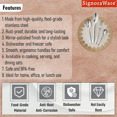 SignoraWare PARKER Stainless Steel Cutlery Set | High-Grade Stainless Steel Spoons & Forks | Durable & Rust-Resistant | Gifting Set for Dining | Ideal for Serving  ( Set of 24.Pcs | Steel )