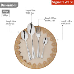 SignoraWare BUDGET Stainless Steel Cutlery Set | High-Grade Stainless Steel Spoons & Forks | Durable & Rust-Resistant | Gifting Set for Dining  | Ideal for Serving  ( Set of 24.pcs | Steel )