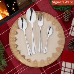 SignoraWare BUDGET Stainless Steel Cutlery Set | High-Grade Stainless Steel Spoons & Forks | Durable & Rust-Resistant | Gifting Set for Dining  | Ideal for Serving  ( Set of 24.pcs | Steel )